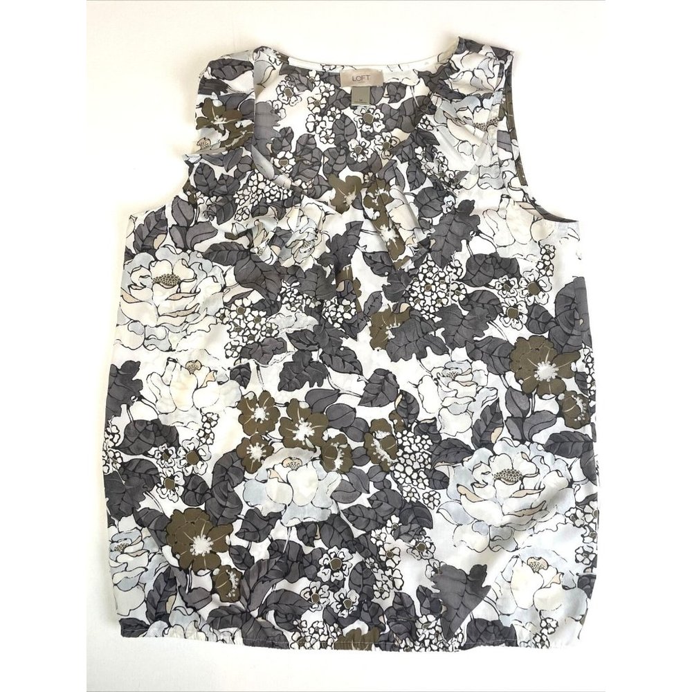 Ann Taylor LOFT Outlet Women's Sz Medium Floral Print Blouse Ruffle Neck Top